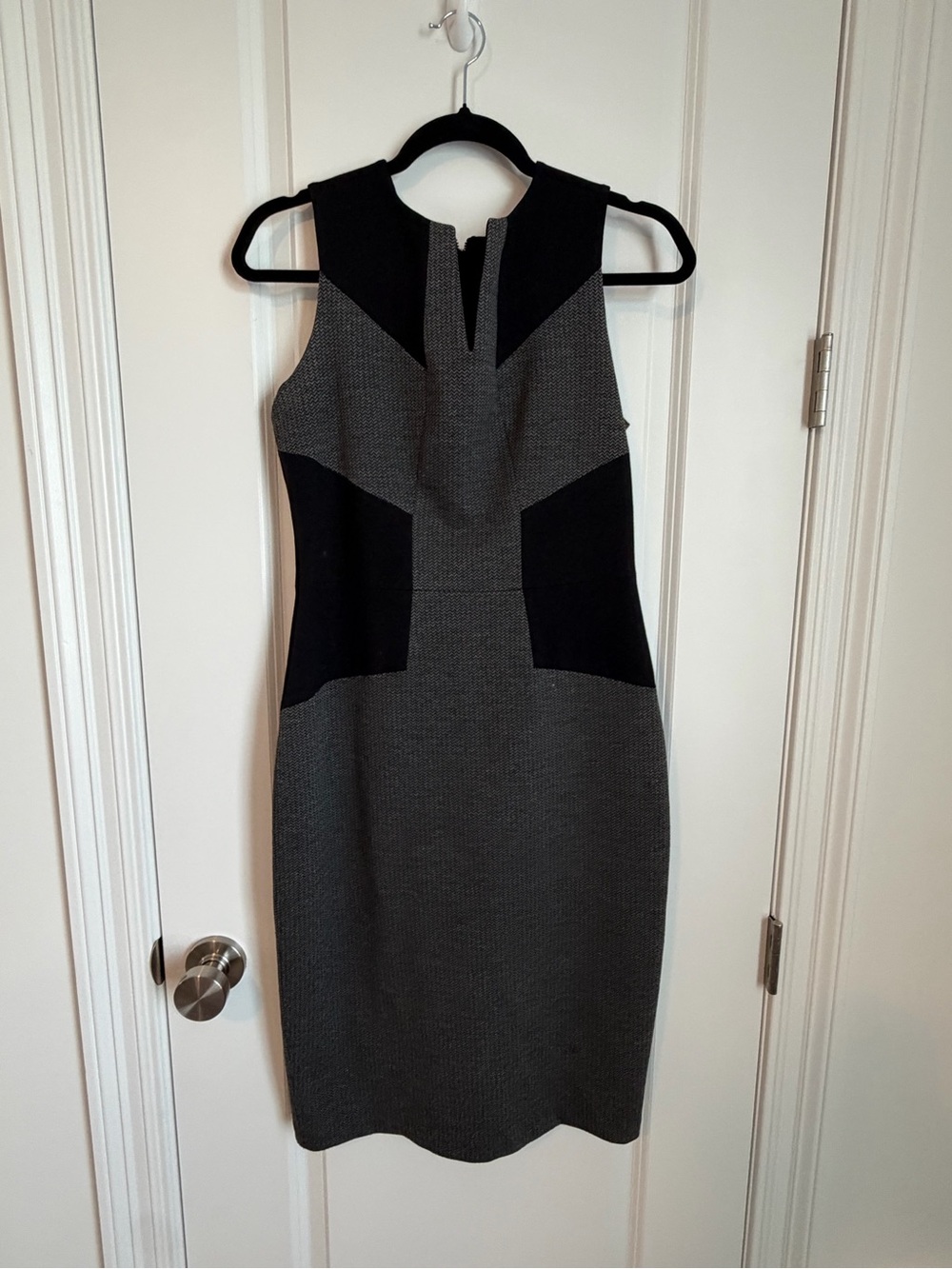 NYDJ Gray and Black Colorblock Midi Sheath Dress